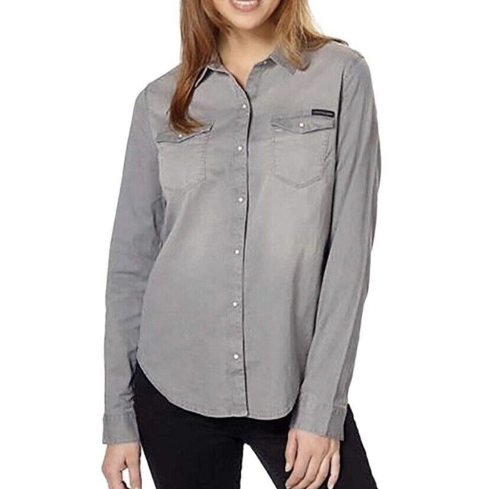 Calvin Klein Jeans Gray Long Sleeve Button Down Shirt. Pre-Owned.